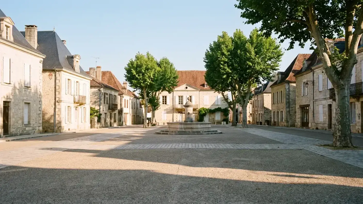 Plaza del General de Gaulle, donde se encuentra el mercado de Ribérac