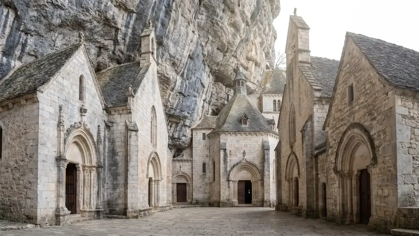 Plaza y capillas del complejo religioso de Rocamadour