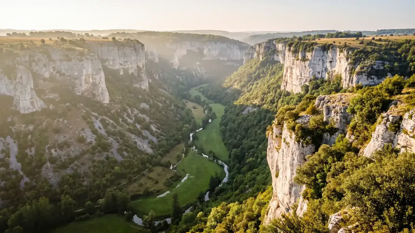El cañón del Alzou, situado más abajo de Rocamadour, en el corazón del Quercy — destino del traslado privado Burdeos → Rocamadour