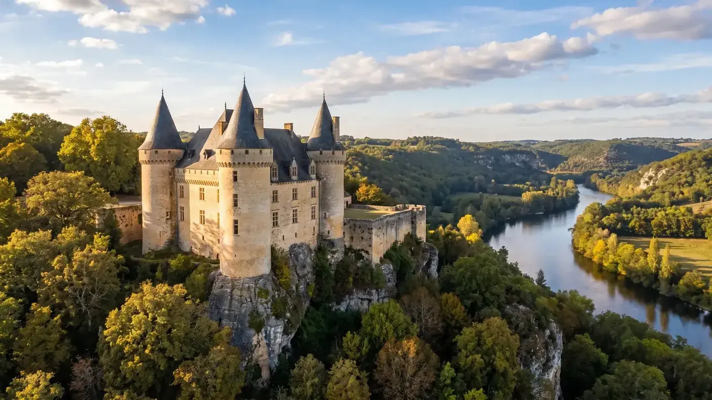 El castillo de Rochechouart, que domina un valle boscoso