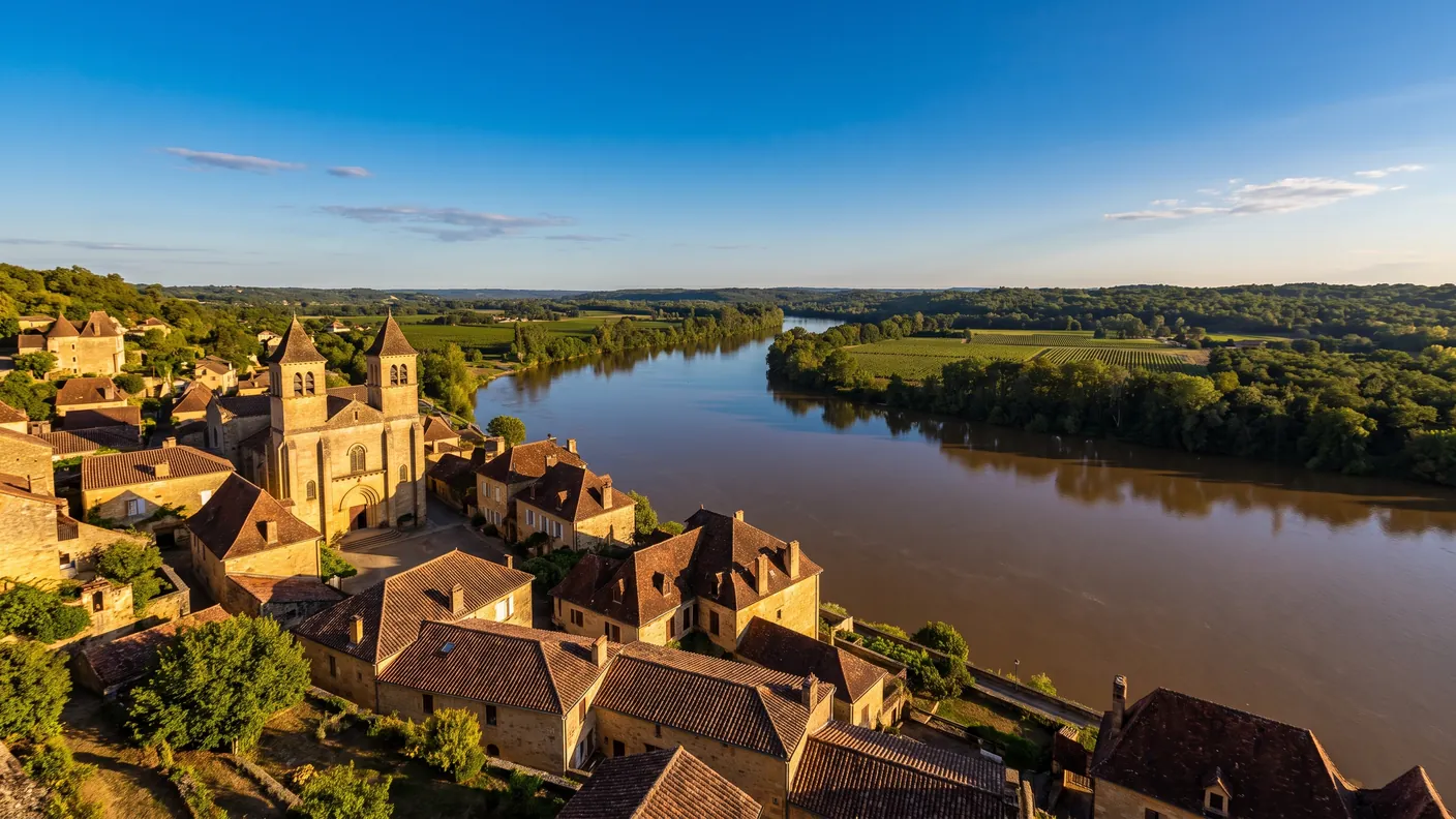 La localidad de Saint-André-de-Cubzac, con sus edificios de piedra dorada, situada en la margen derecha del río Dordoña, a 5 minutos de Virsac
