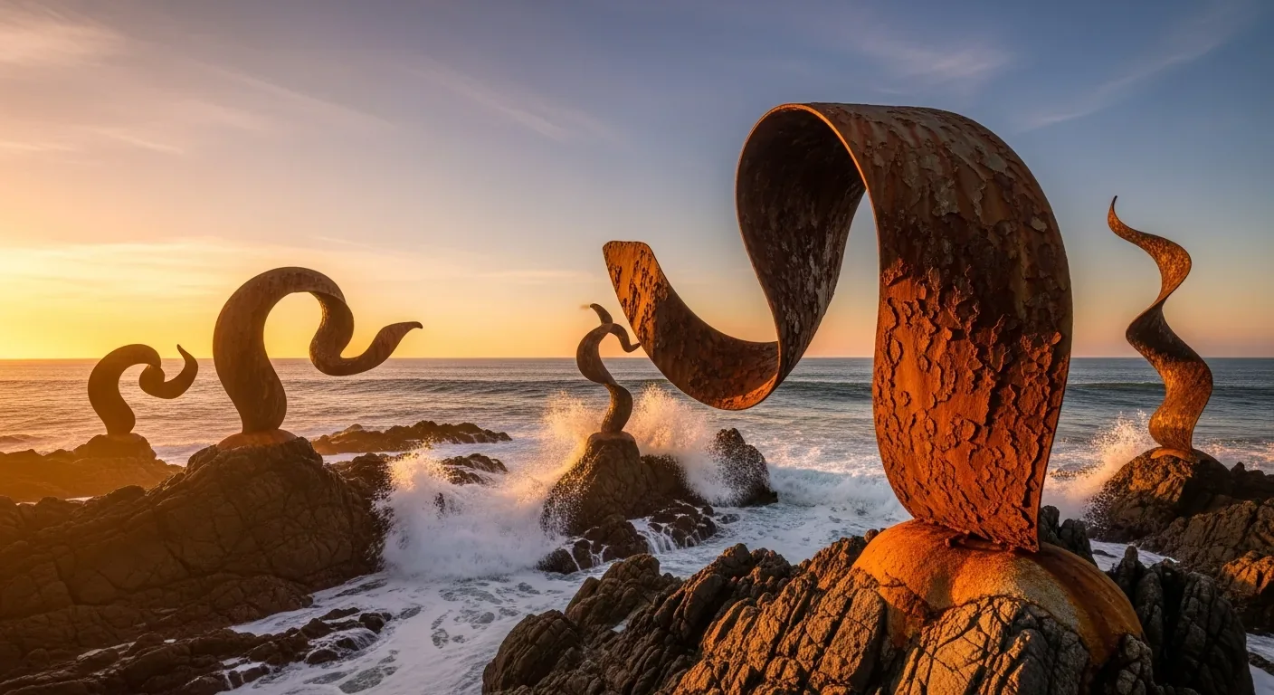 Esculturas «Peine del Viento» de Eduardo Chillida en Ondarreta, acero integrado en el acantilado frente al Atlántico