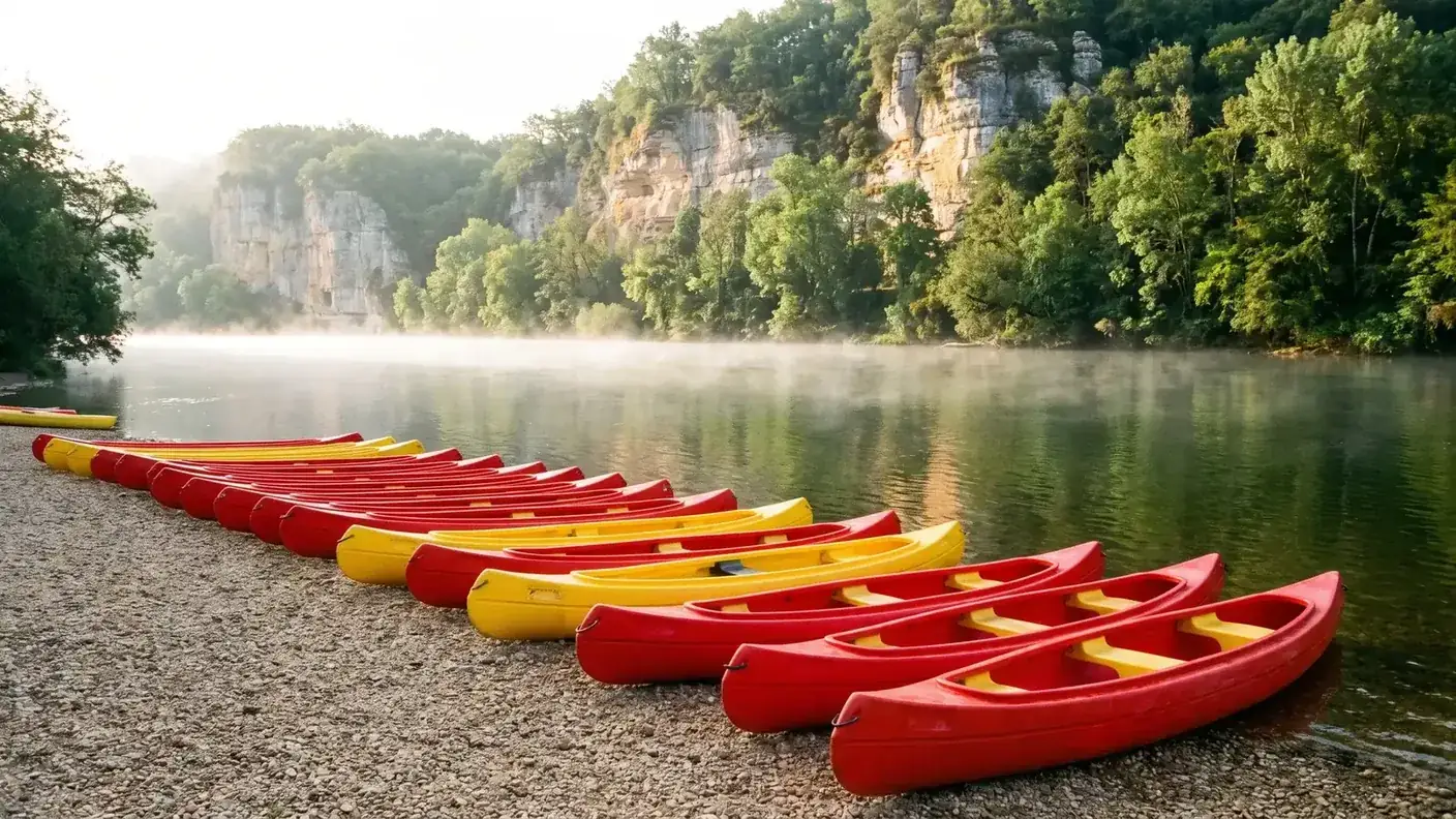 Paseos en canoa por el río Dordoña, en su confluencia con el Nauze, en Siorac-en-Périgord, en el Périgord Noir — destino del traslado privado de Burdeos a Siorac-en-Périgord