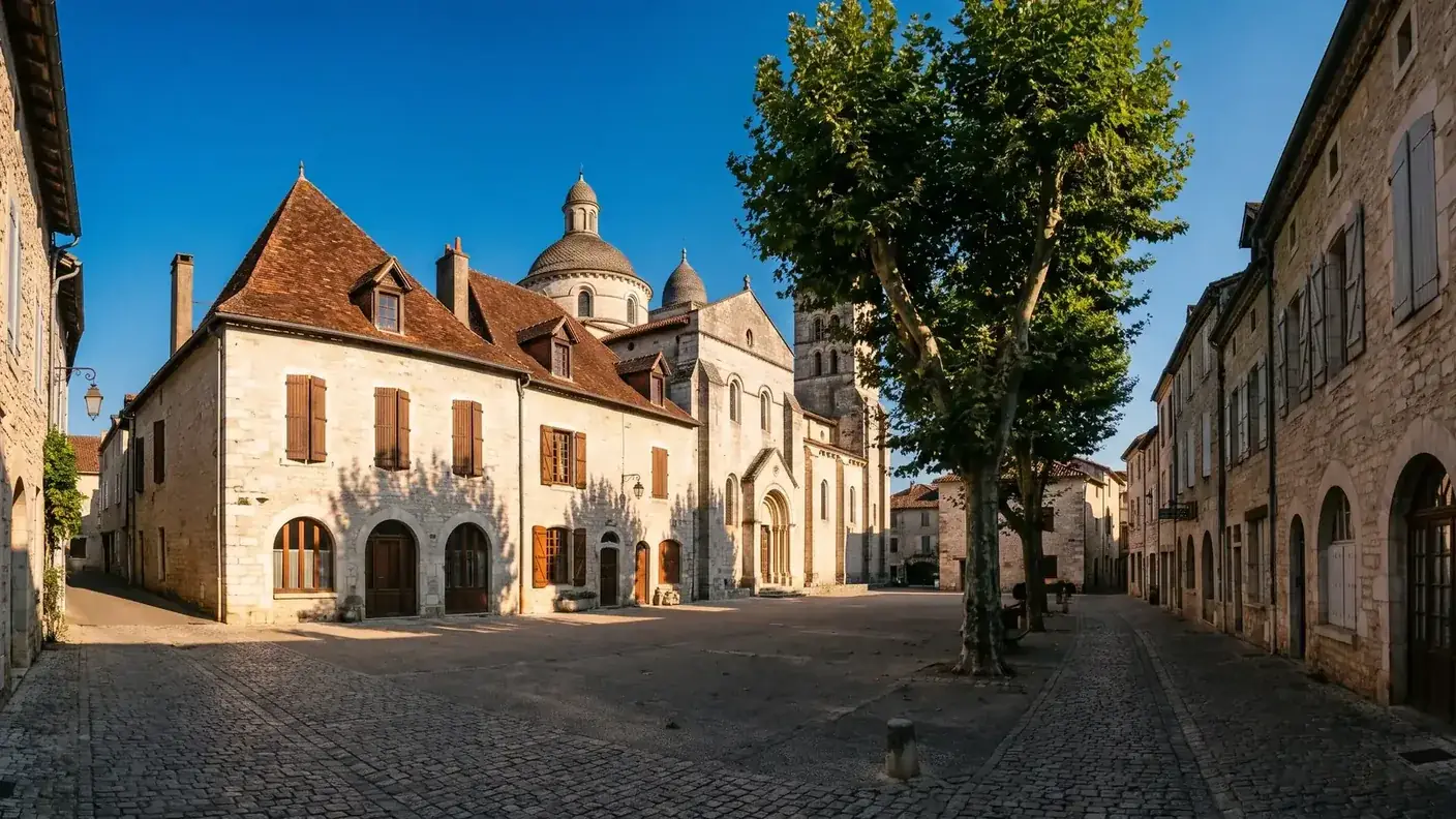 Plaza de la Abadía y casas antiguas de Souillac