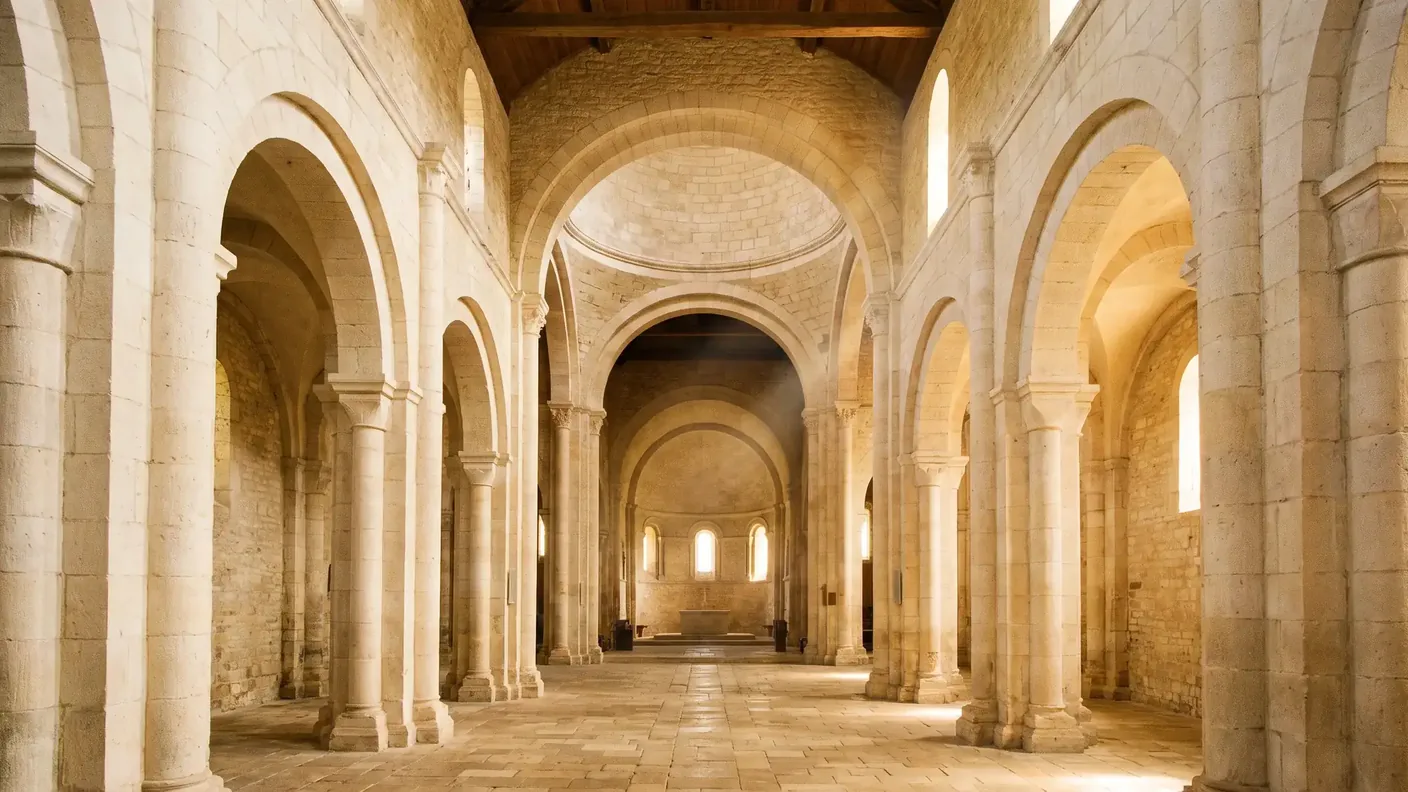 Nave y naves laterales de la iglesia románica de Saint-Privat-des-Prés