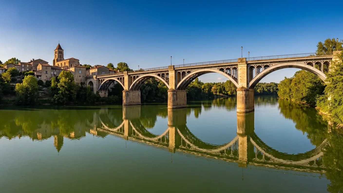 Puente de carretera que cruza el Garona en Lot-et-Garonne
