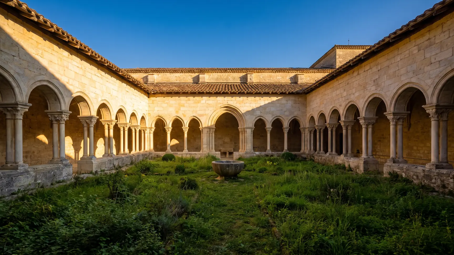 Claustro gótico de la abadía de Flaran y galería de piedra