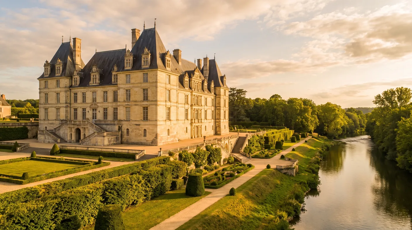 Un castillo a orillas del río Dordoña en Vayres (33870), en Gironda — lugar ideal para celebraciones y bodas, destino del servicio de traslado privado con chófer de Burdeos a Vayres