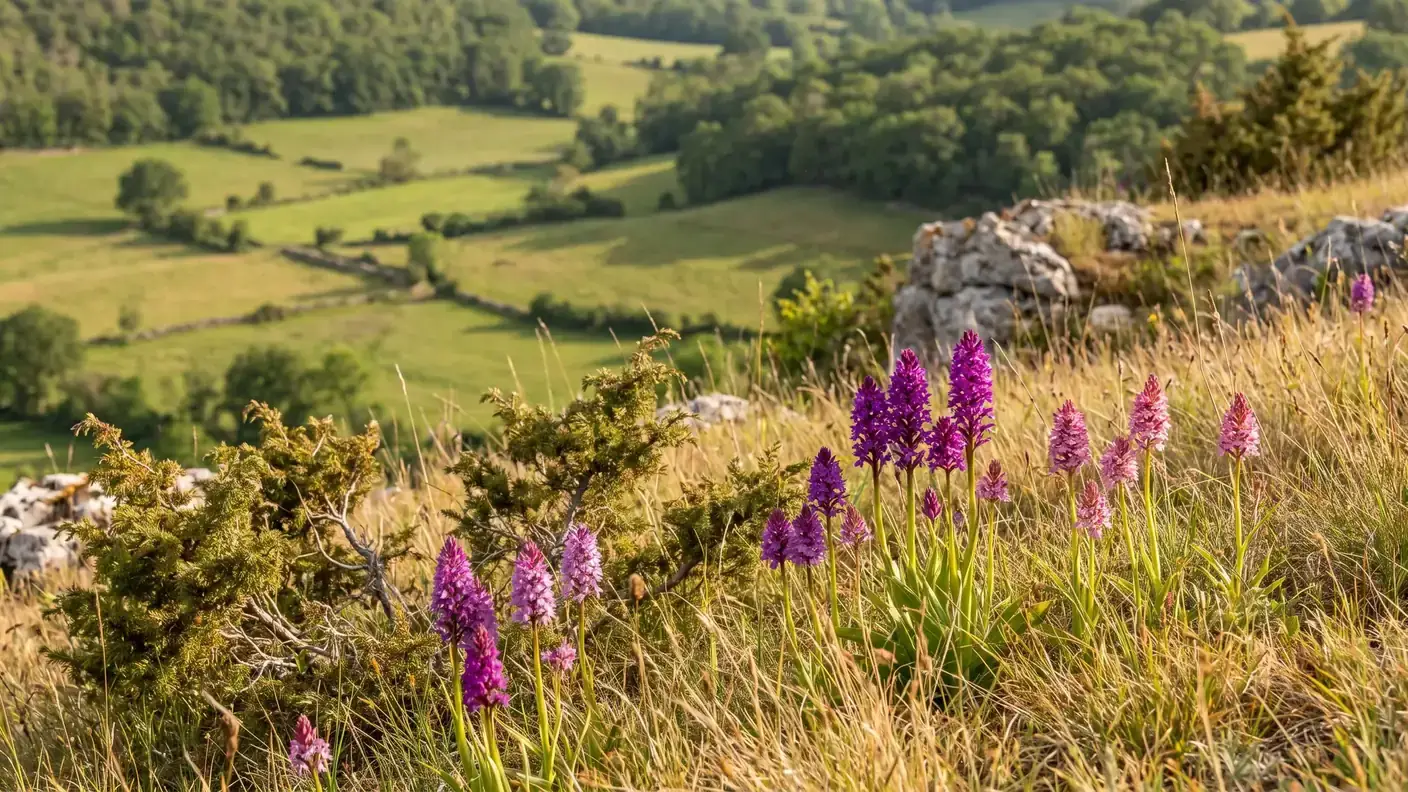 Orquídeas silvestres en una ladera caliza del Périgord Verde