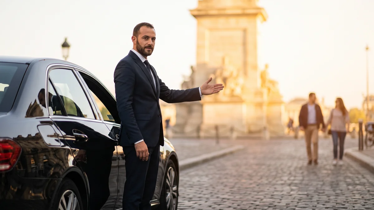 Conductor privado que recibe a los visitantes para realizar un recorrido turístico por Burdeos