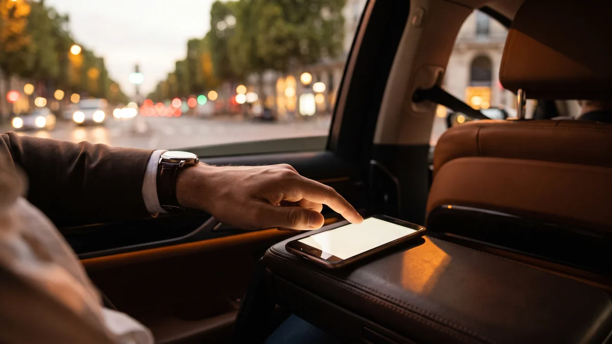 Reserva de un coche con chófer a través de una tableta con confirmación de precio fijo