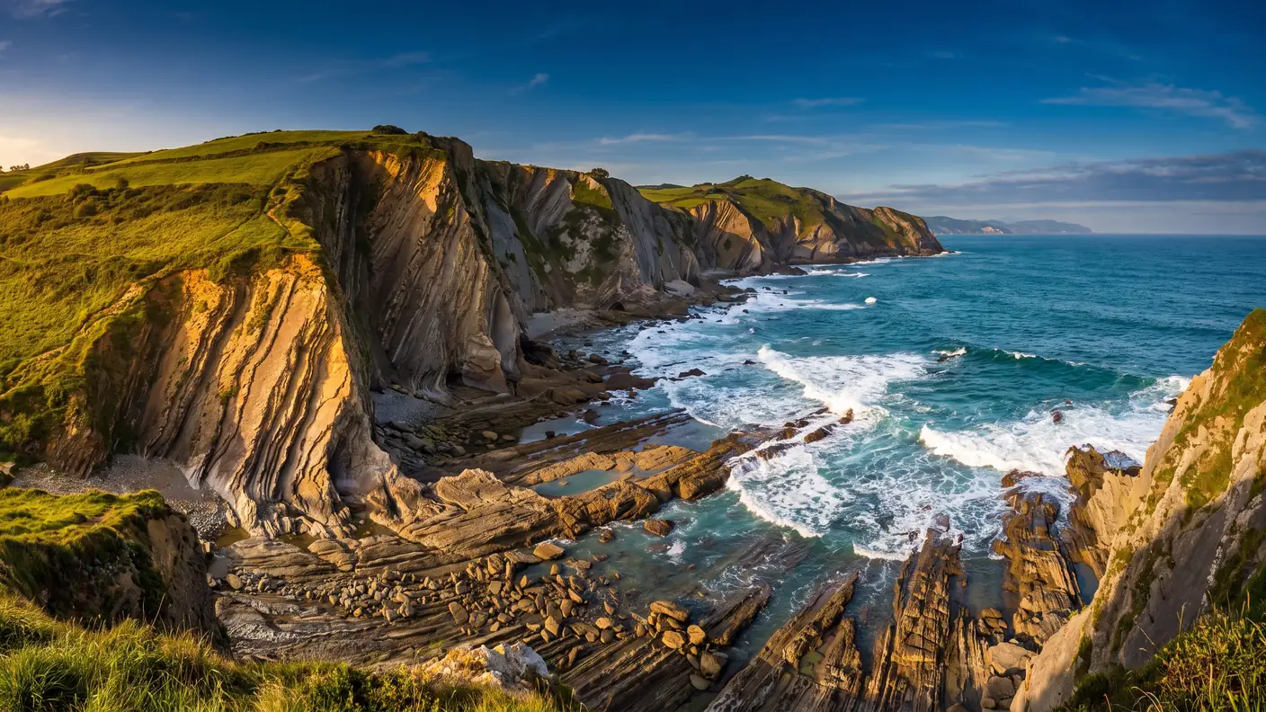 Acantilados de flysch con marea baja cerca de Zumaia