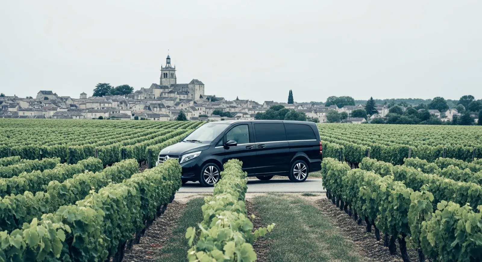 Ruta del vino por Saint-Émilion en un Mercedes Clase V: viñedos y colegiata de la UNESCO