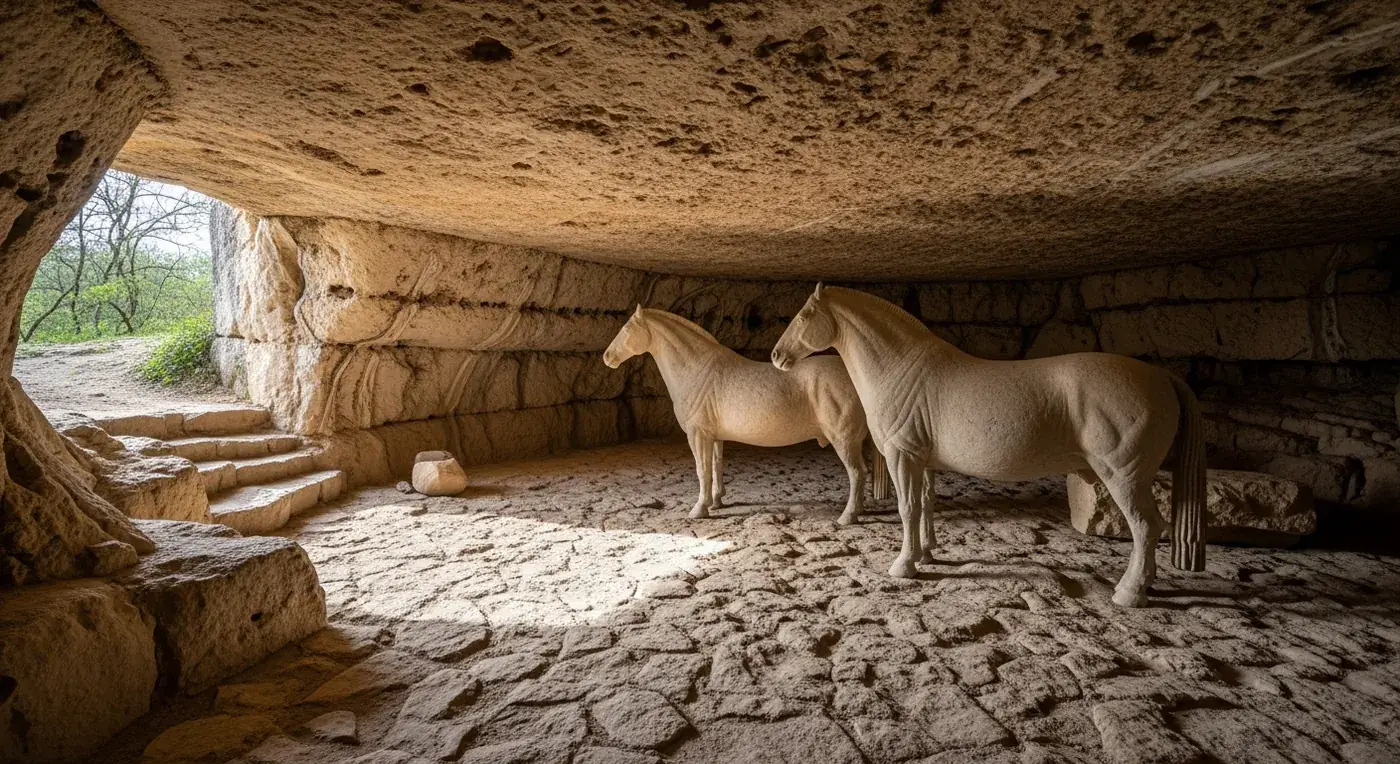 Friso monumental esculpido con caballos del Abri du Cap Blanc, en Marquay; escultura parietal del Paleolítico