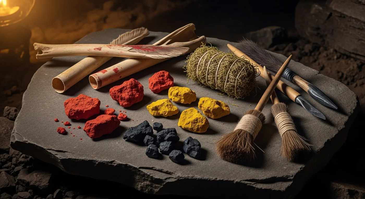 Pigmentos y herramientas magdalenianas: ocre rojo, manganeso, huesos huecos para soplar, arte rupestre prehistórico